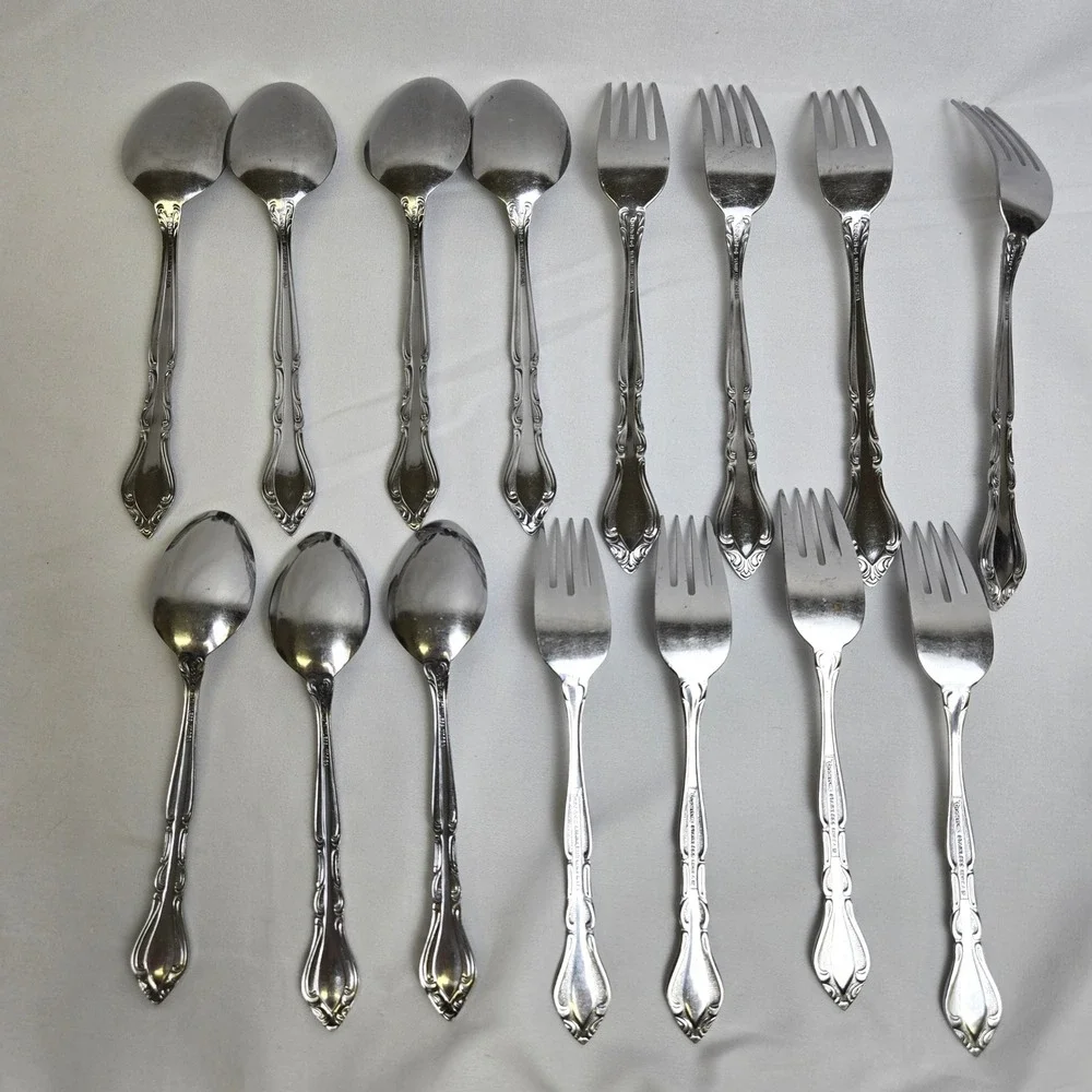15 Piece Rogers Stainless Korea Flatware Set Auberge Pattern Forks Spoons